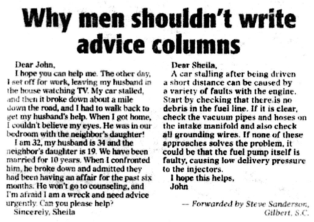 funny advice. Tingled Advice Column